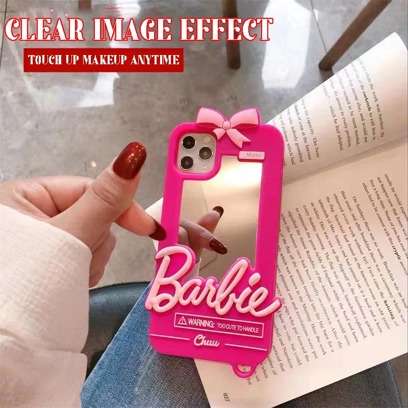 Luxury Barbie Dolls Mirror Protect Case for Iphone 16 15 14 13 11 Pro and Promax Plus Pink Cute Soft Silicone Shockproof Cover