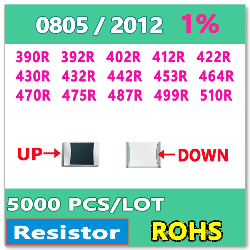 JASNPROSMA OHM 0805 F 1% 5000 шт. 390R 392R 402R 412R 422R 430R 432R 442R 453R 464R 470R 475R 487R 499R 510R smd 2012 Резистор