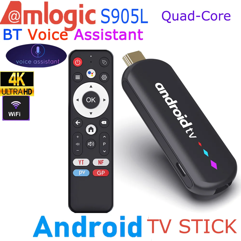 H96 Max Amlogic S905L  Android TV Stick Quad Core 4K Video WiFi BT Voice Assistant Remote Control Media Player Smart TV Box