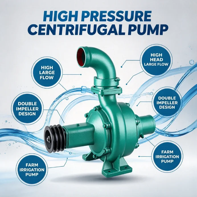 High Pressure Centrifugal Water Pump Diesel Engine Irrigation Double Impeller Large Flow Head Farm Agricultural Drainage System