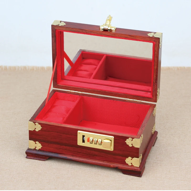 

Solid Wood Jewelry Box Retro Luxury Wedding Necklaces Storage Boxes Combination Lock Bracelet Display Case Jewellery Organizer