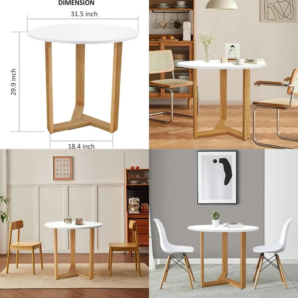 

White Round Dining Table with Wooden Legs for 2-4 People, Ideal for Small Spaces and Nooks