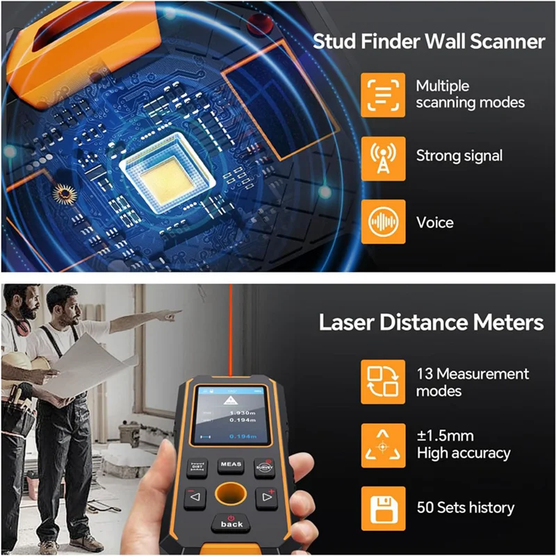 AA87 Stud Finder Wall Scanner Laser Distance Meter, Multifunction Stud Locator With Upgraded Smart Sensor, Display And Voice