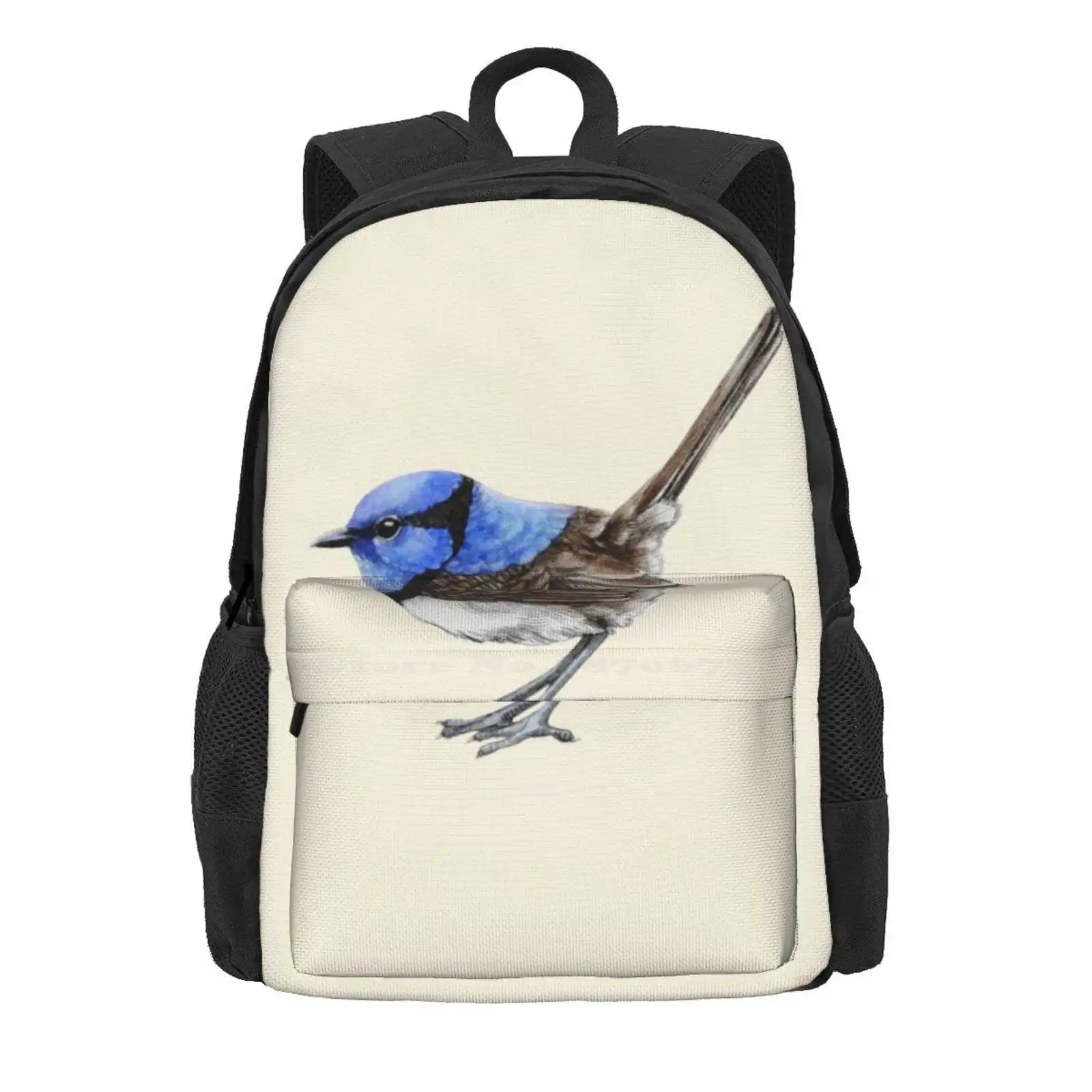 Little Wren In Natural Hot Sale Schoolbag Backpack Fashion Bags Blue Wren Australian Native Bird Fauna