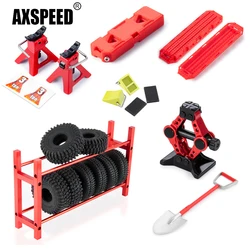 AXSPEED Simulation Adjustable Lift Stands Wheel Slip Stopper Shovel Storage Rack for TRX-4M Axial SCX24 1/18 1/24 RC Car Parts