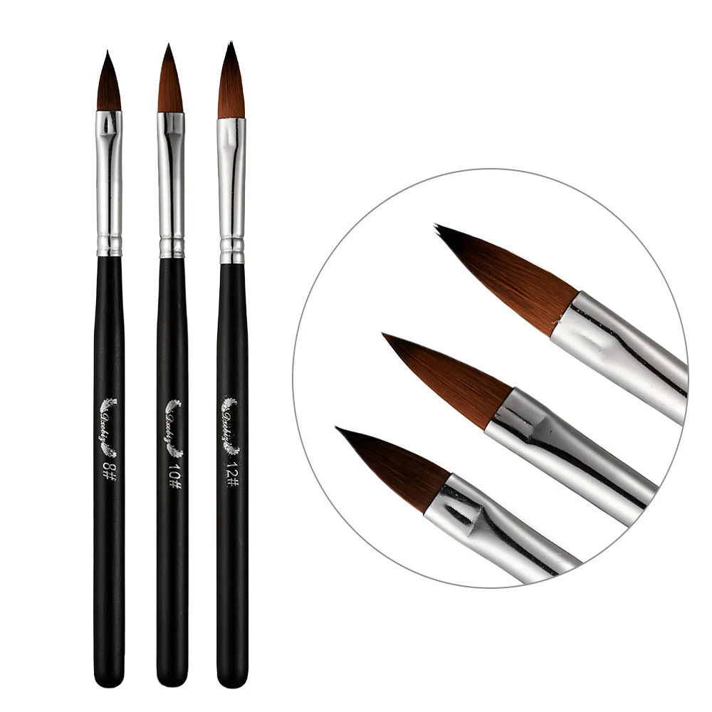 3 Sizes Nail Art Brush For Acrylic Liquid Powder Sculpture Carving Flower Pen Manicure 3D Drawing UV Gel Painting Tools