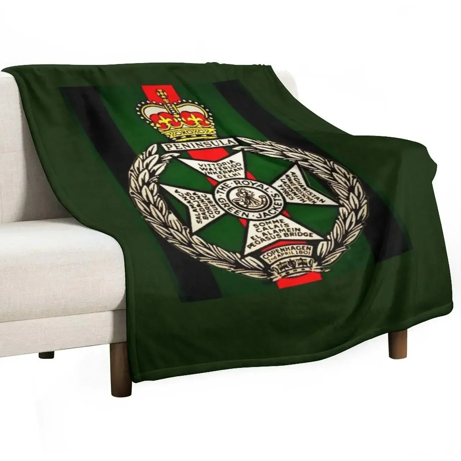 Royal Green Jackets Cap Badge Throw Blanket Luxury St Furrys For Decorative Sofa Bed covers Soft Big Weighted Blankets
