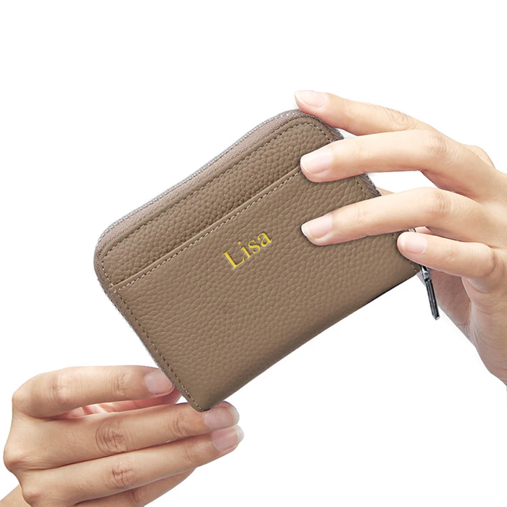 Customized Name Embossed Genuine Cowhide Ladies' Wallet - RFID Anti-Magnetic Card Holder - Digital Coin Holder - Zero Wallet