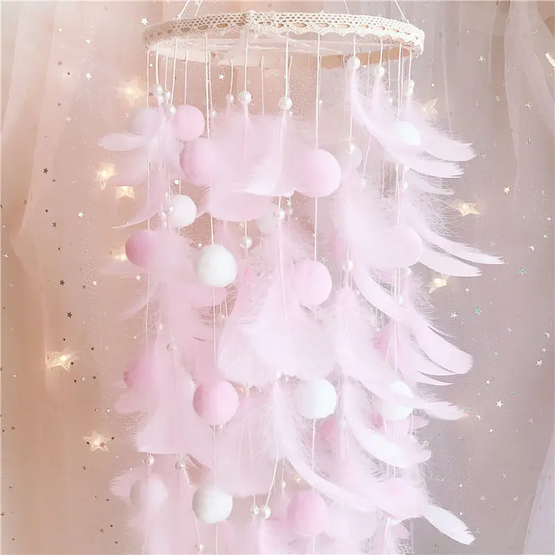 Atrapasueños colgante para dormitorio, viento carillón de tejido a mano, artesanía de plumas, adorno aéreo para regalo infantil, Gril