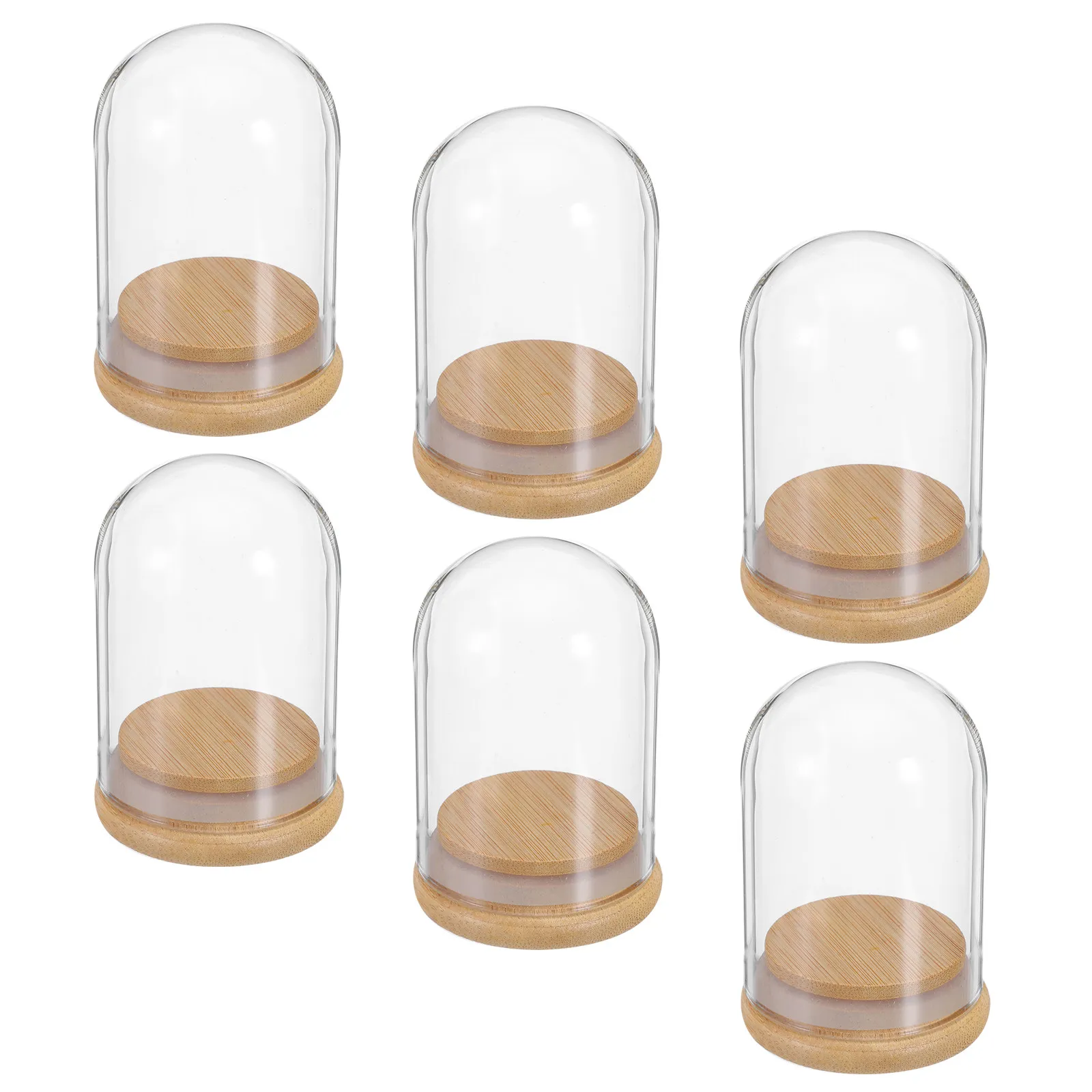 6Pcs Glass Cloche Dome with Wooden .8x2 Inch Clear Display Dome Dustproof Case for Preserved Flowers Wedding Centerpiece