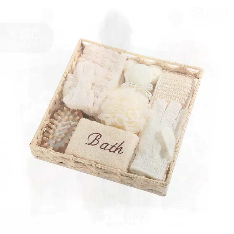 

Coral Fleece Bear Bath Set - 7-Piece Bathroom Accessory Kit with Towel Hair Belt And Flower Backer Strip for Business Gifts