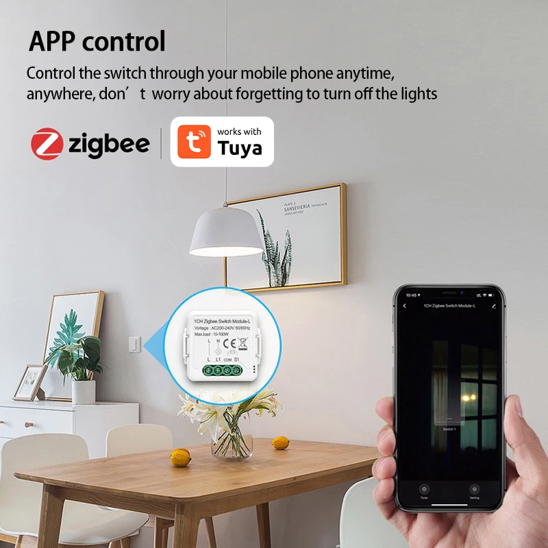 Tuya Zigbee Smart Light Switch Single Fire No Neutral Wire 1/2/3CH Switch Module Support 2 Way Control Works with Google Home