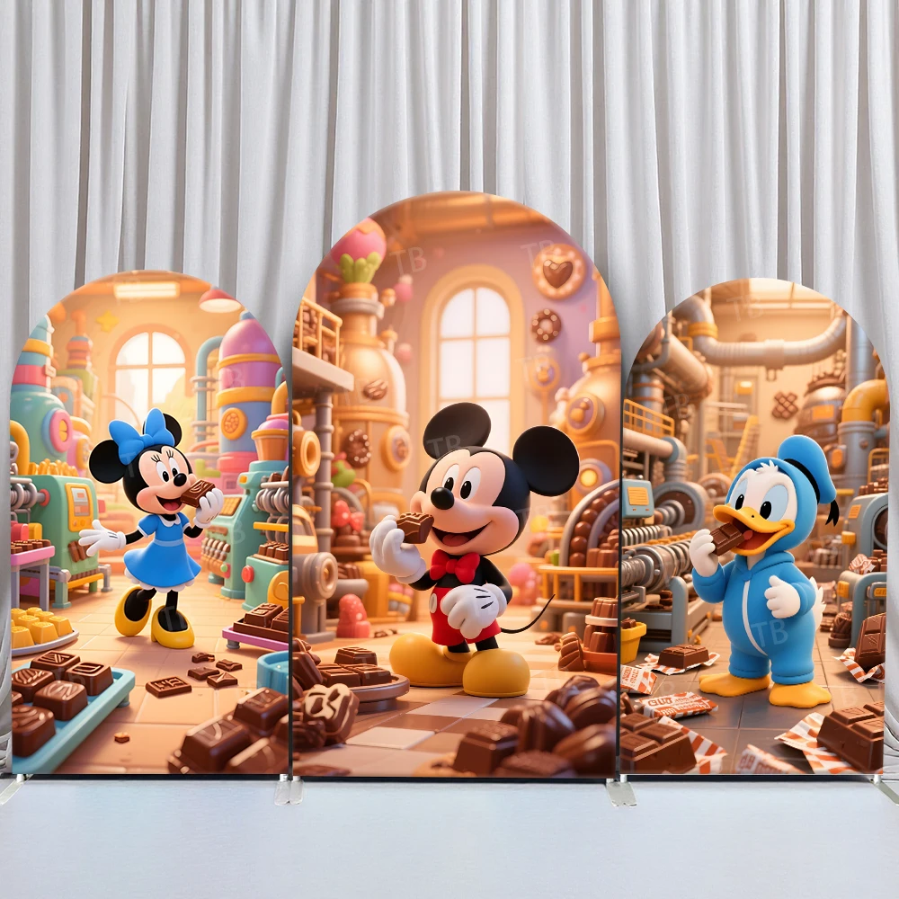 

Mickey Mouse and Friends Arch Backdrop Cover Candy Chocolate for Baby Shower Kids Birthday Party Photography Backdrop Wall Decor