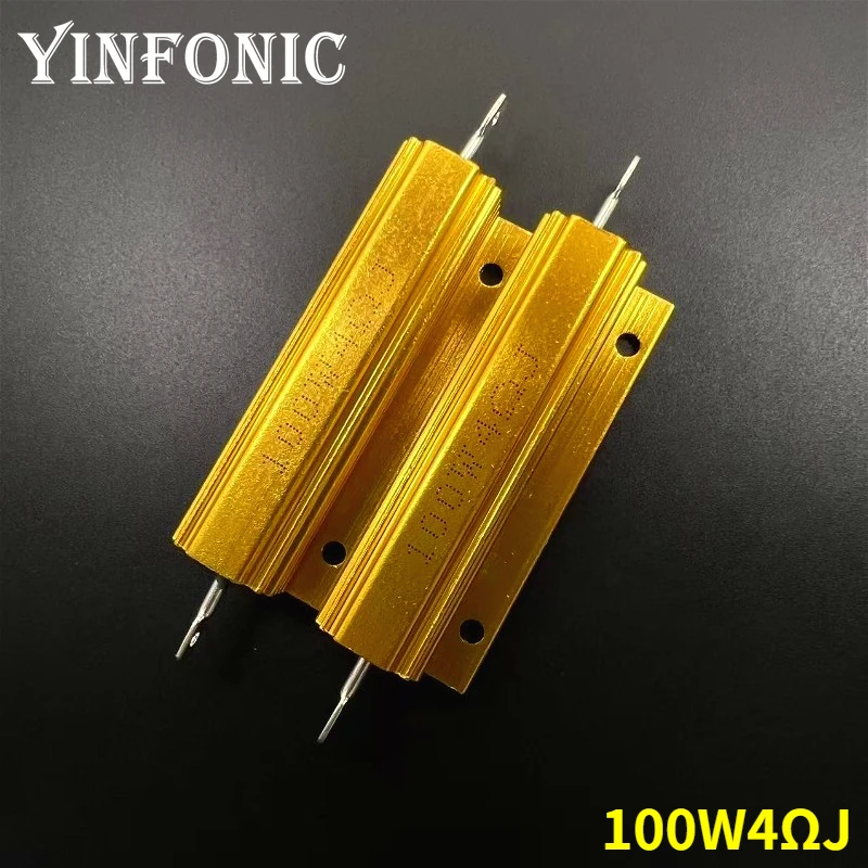 

1Pcs/5Pcs RX24 100W 4R Ohm Power Metal Shell Aluminium Gold Resistor 100Watts 4R Resistance High Power Resistor