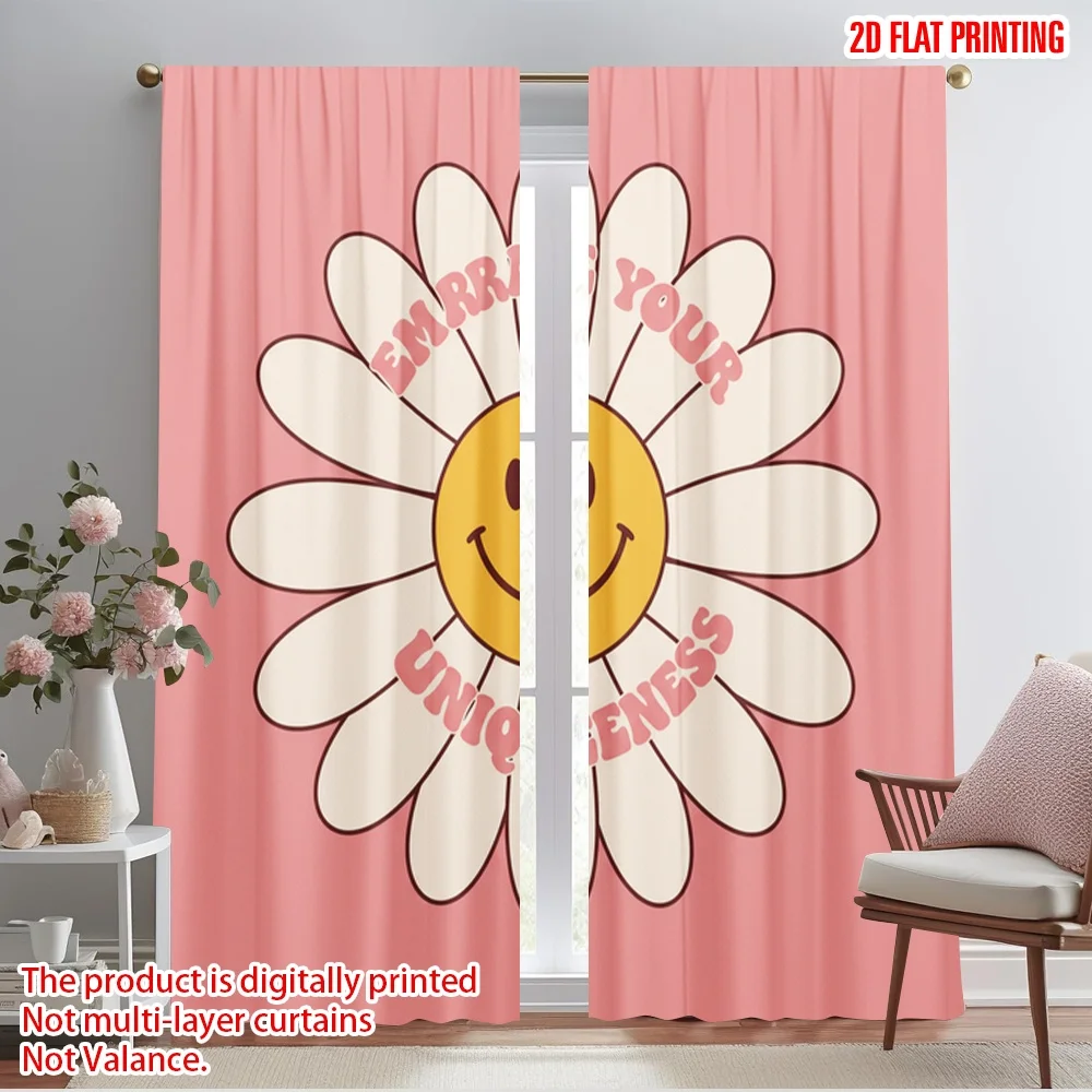 

2pcs 2D flat printing Curtains Embrace Your Uniqueness Flower 100% Polyester Fabric Without Electricity All Season Party &