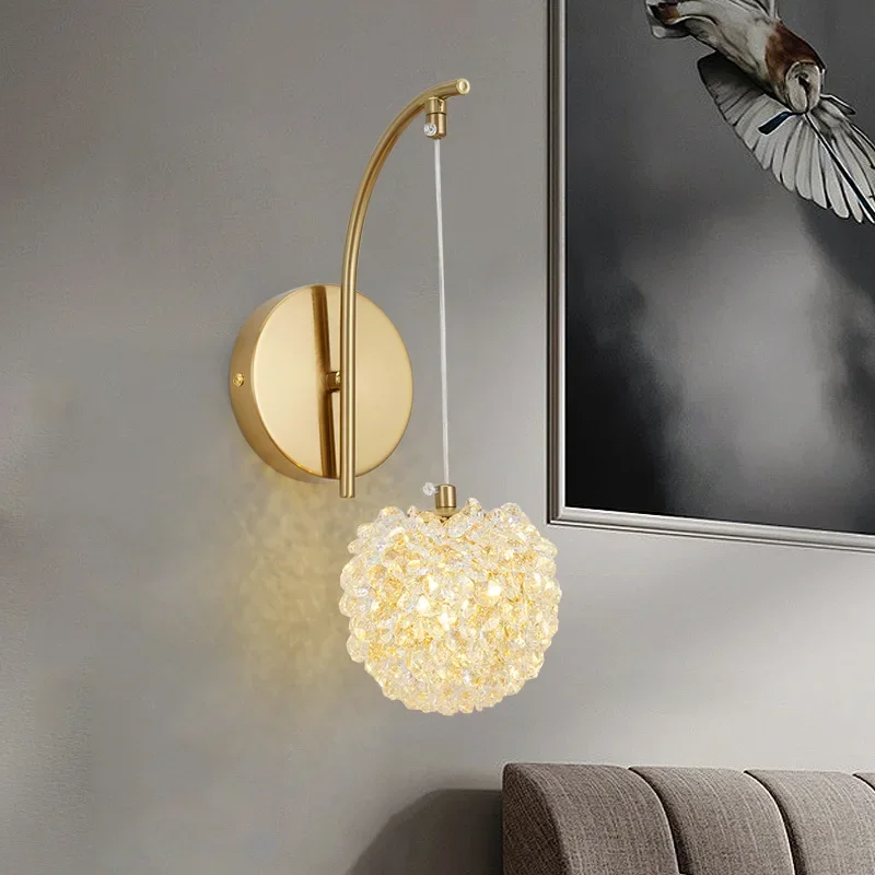 

Nordic Crystal Chandelier Modern Spherical Lustre Wall Lamp Ceiling Lights Home Decor Bedroom Living Room LED Lighting Fixture