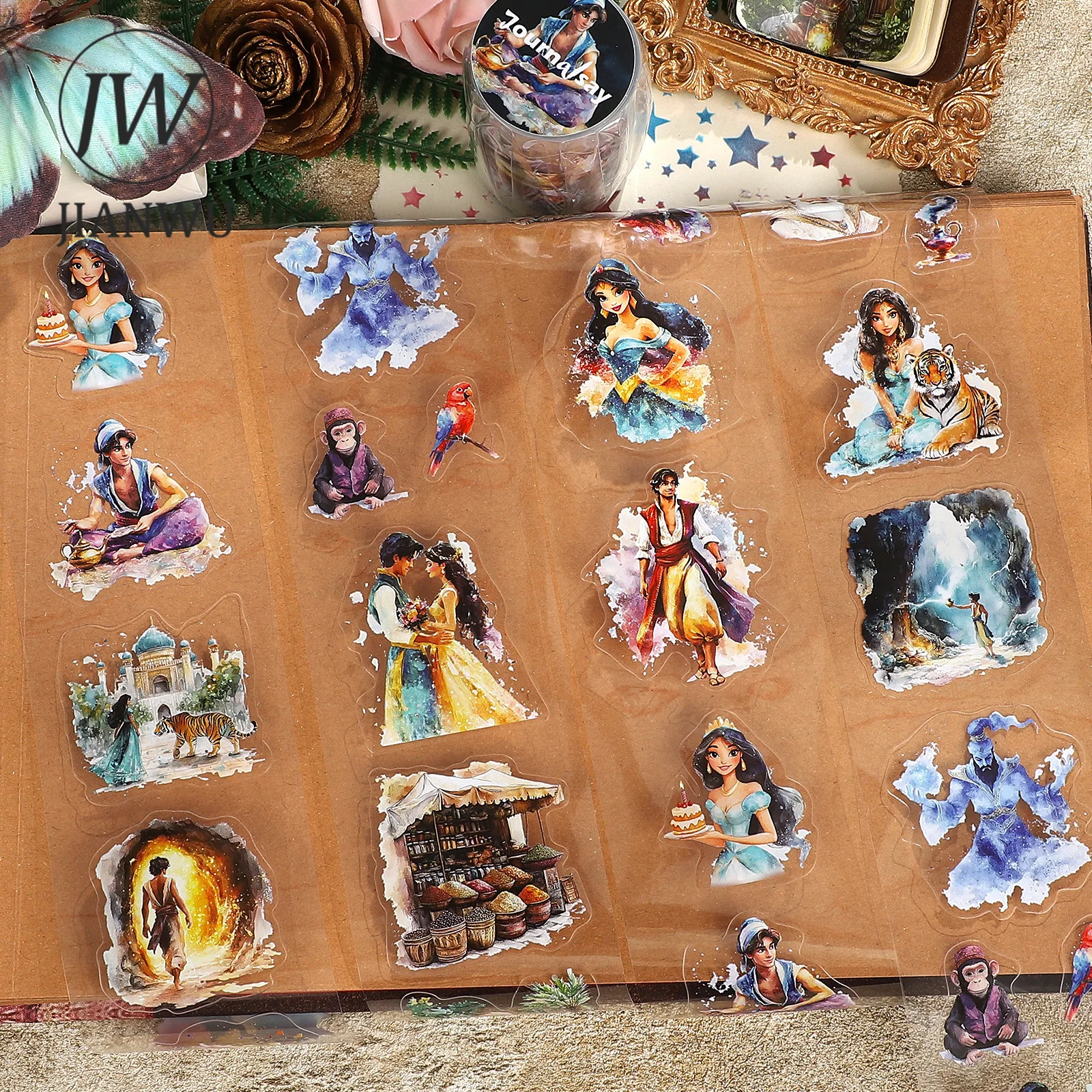 

JIANWU 60mm*200cm Vintage Arabian Night Character Landscape Material Collage Scrapbook PET Tape Creative DIY Journal Stationery