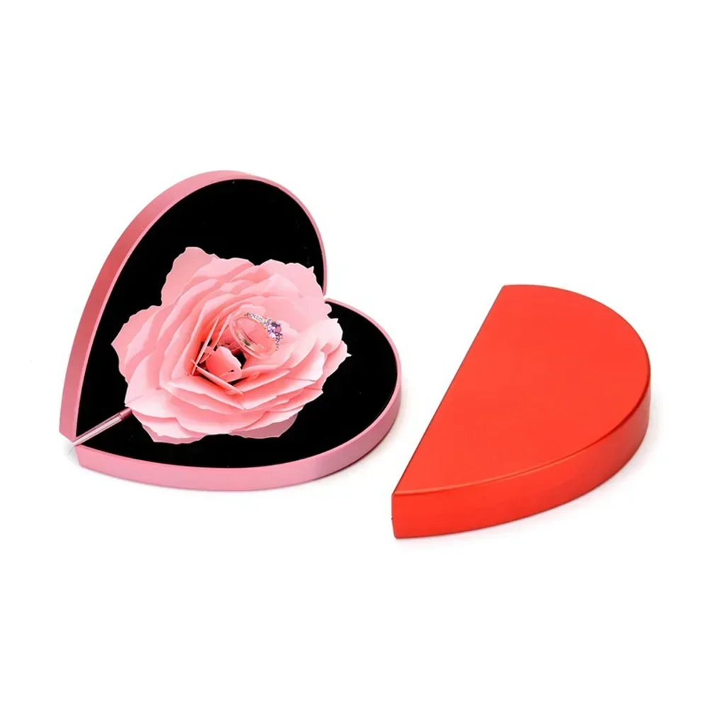 3D Heart Shape Rose Flower Wedding Ring Display Holder Box Jewelry Storage Case for Couples Special Proposal Ring Box