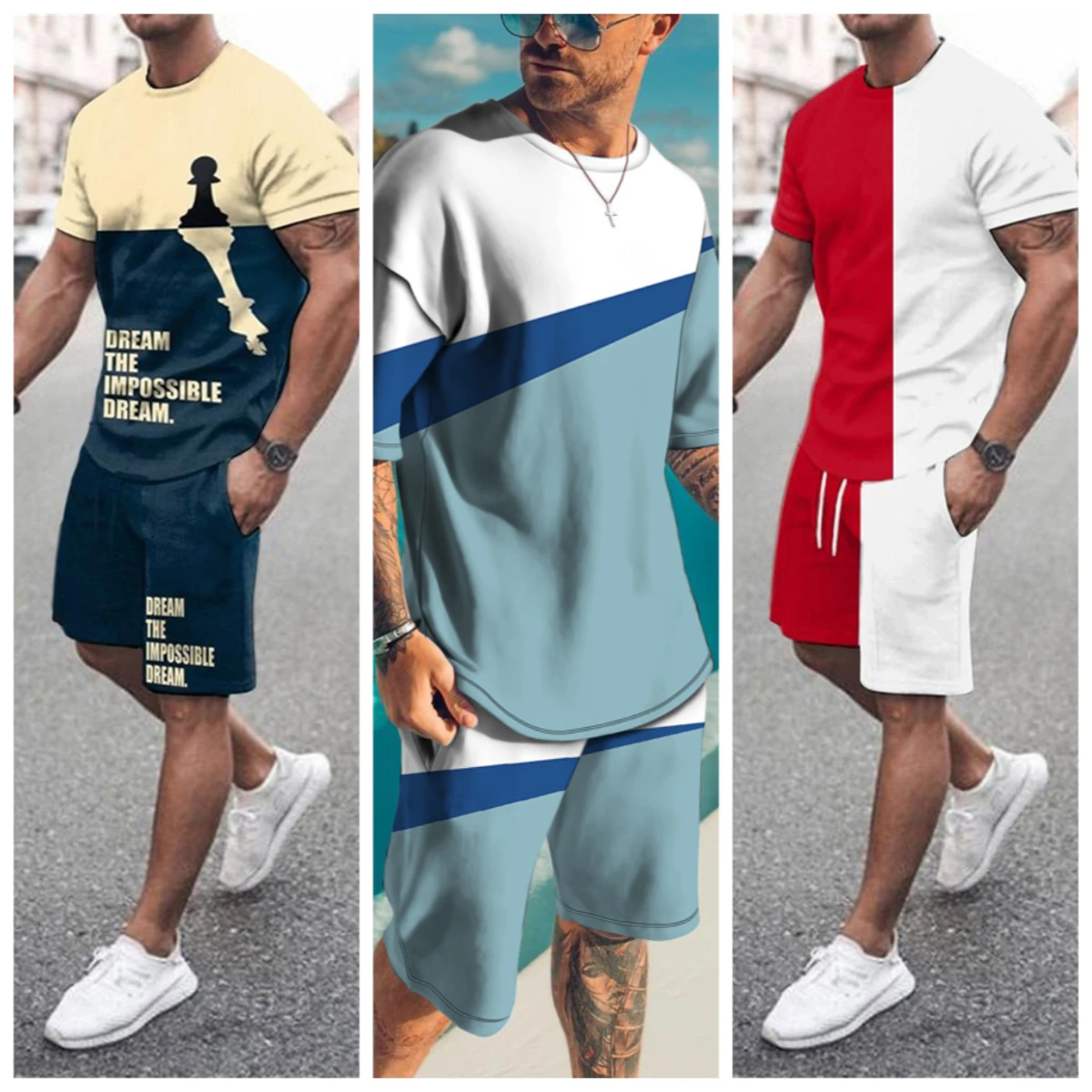 

Summer Men's Hot-selling Fashion Casual 3D Printing Men's Suit Breathable Quick-drying Comfortable Men's Crew Neck T-shirt Set