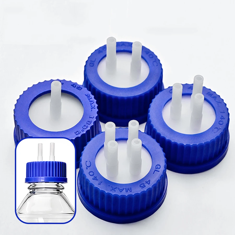 GL45 Blue Safety Lid Feeding Bottle Caps 1 2 3 4 Mouth Reactor Feeding Bottle Adapter Cap Mobile Phase Anaerobic Bottle Lids