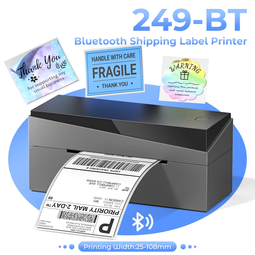 PM249 Thermal Label Printer 2025 Upgraded Shipping 25-115mm Label Maker Bluetooth 4x6 Labeler for Home Office Business Packages
