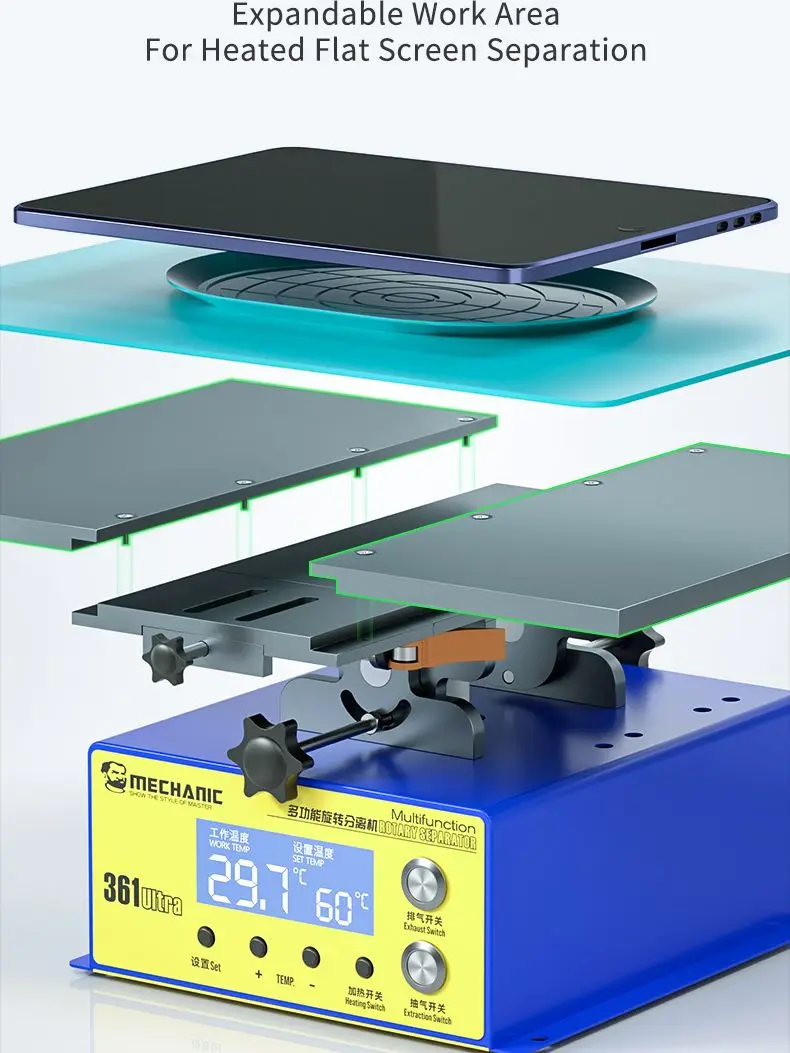 

Механическая платформа Pemisah Putar 361 UITRA 14 Inci, Pemanasan, Penghilang Bingkai Degumming