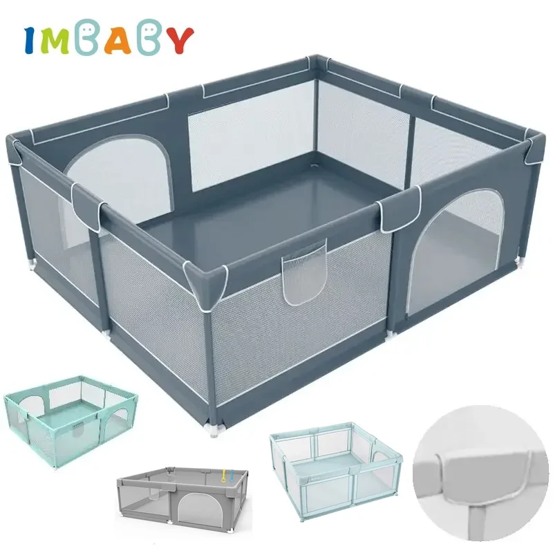 IMBABY-Grand Parc pour Bébé, Aire de Jeux, Gris, Clôture d'Activité, Piscine à Balles, Salle de Jeux de Sécurité pour Enfants, 150x180