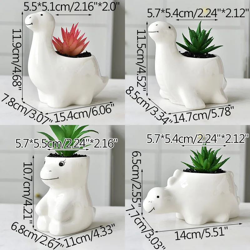 Cartoon Animal Dinosaur Ornament Home Office Desktop Decor Bonsai Planter Crafts White Porcelain Succulent Flowerpot Personality