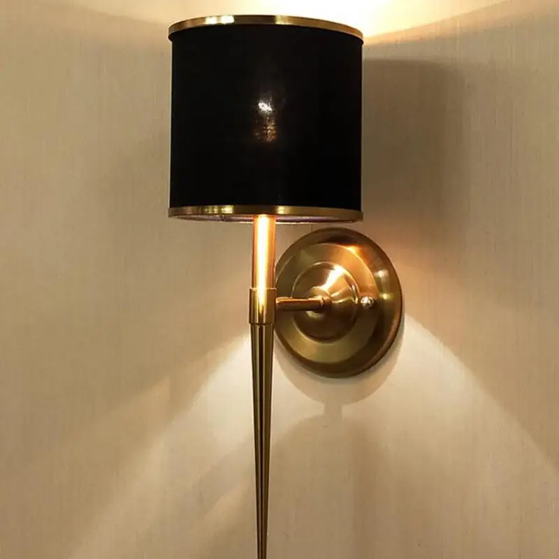 Lámpara de pared LED dorada de estilo americano retro, aplique con pantalla de tela para restaurante, comedor, hotel, decoración, accesorio de pared industrial LED E14