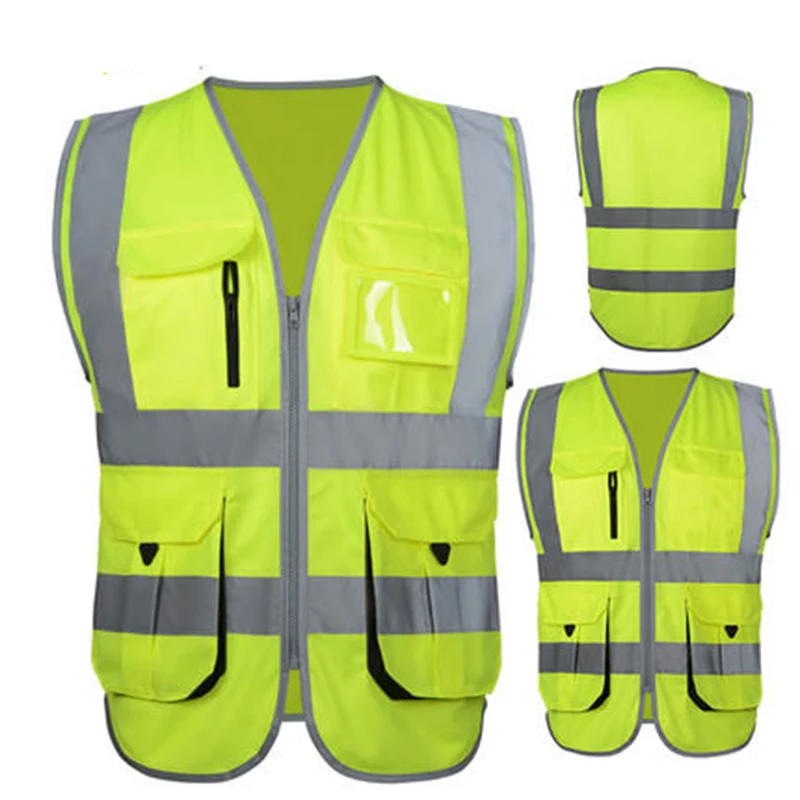 SFvest High Visibility Work Clothes for Men Reflective Safety Vest Multi Pockets Workwear Safety Waistcoat