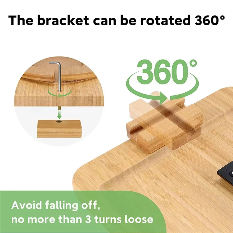 A68P-Sofa Clip On Side Table For Wide Couches Arm, Foldable Couch Tray With 360° Rotating Phone Holder For Eating/Drinks