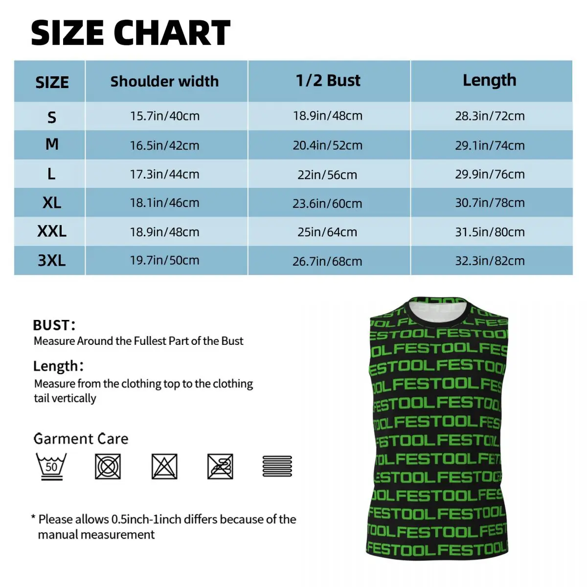 Festool Powertool Men Printed Sleeveless T-shirt Casual Hip Hop Street Style Beach Holiday Tank Tops
