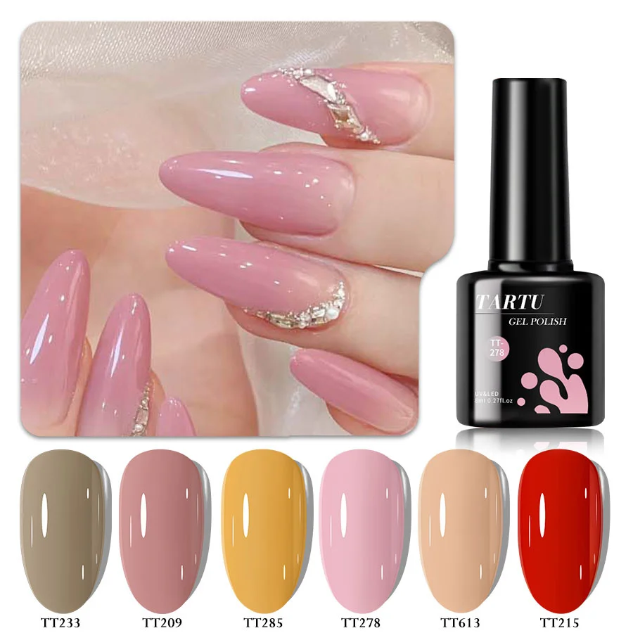 6色のジェリージェルネイルポリッシュセットには、カーキ、パープル、ホワイト、レッド、ブラウン、ブルー、ブラック、グリーンのセミパーマネントカラーが含まれています。