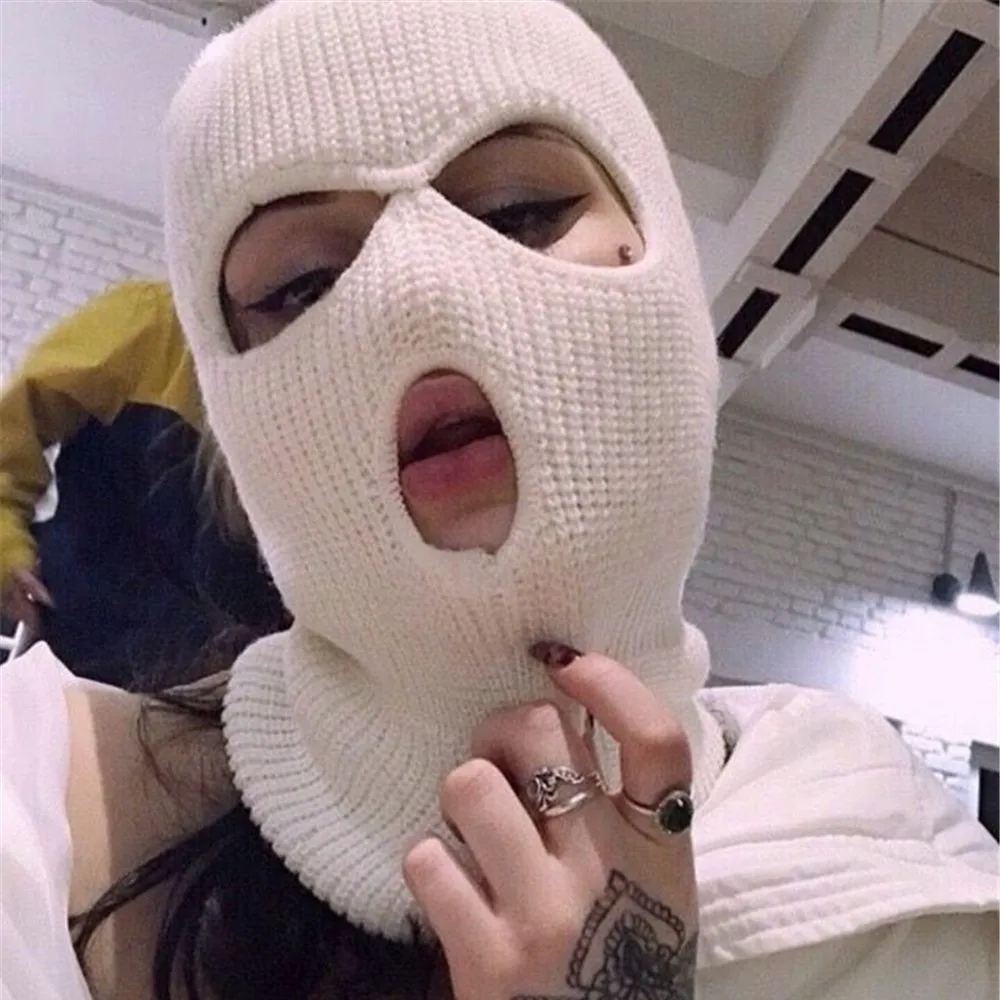 Masks Ski 3 Holes Cosplay Winter Motorcycle Windproof Full Face Knit Hats Ski Mask Men Warm Balaclava Embroidery Hats Knitted