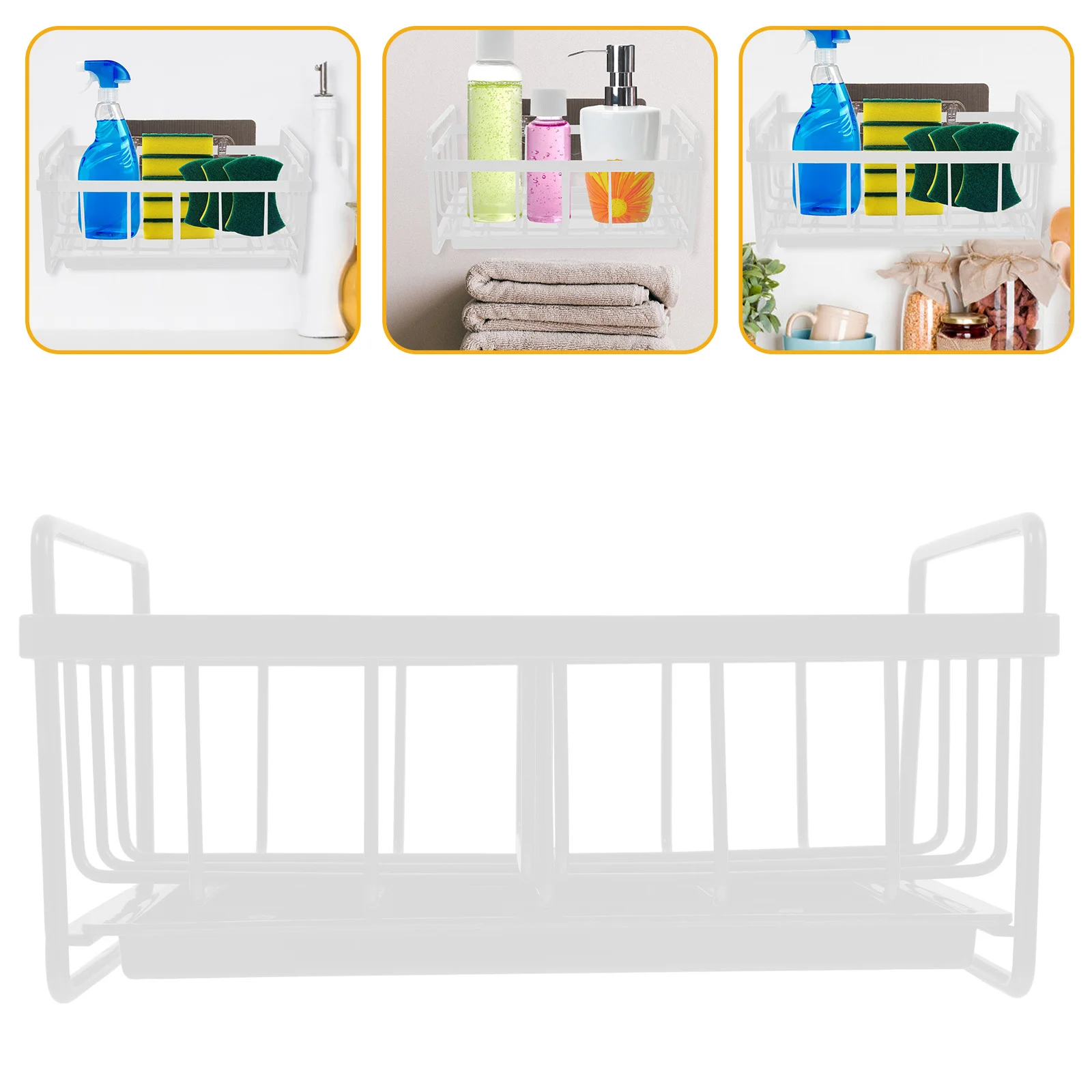 

Kitchen Sink Holder Carbon Steel Pp Drainable Design Countertop Storage Rack For Sponge Soap Brush Dish Towel Draining Rack