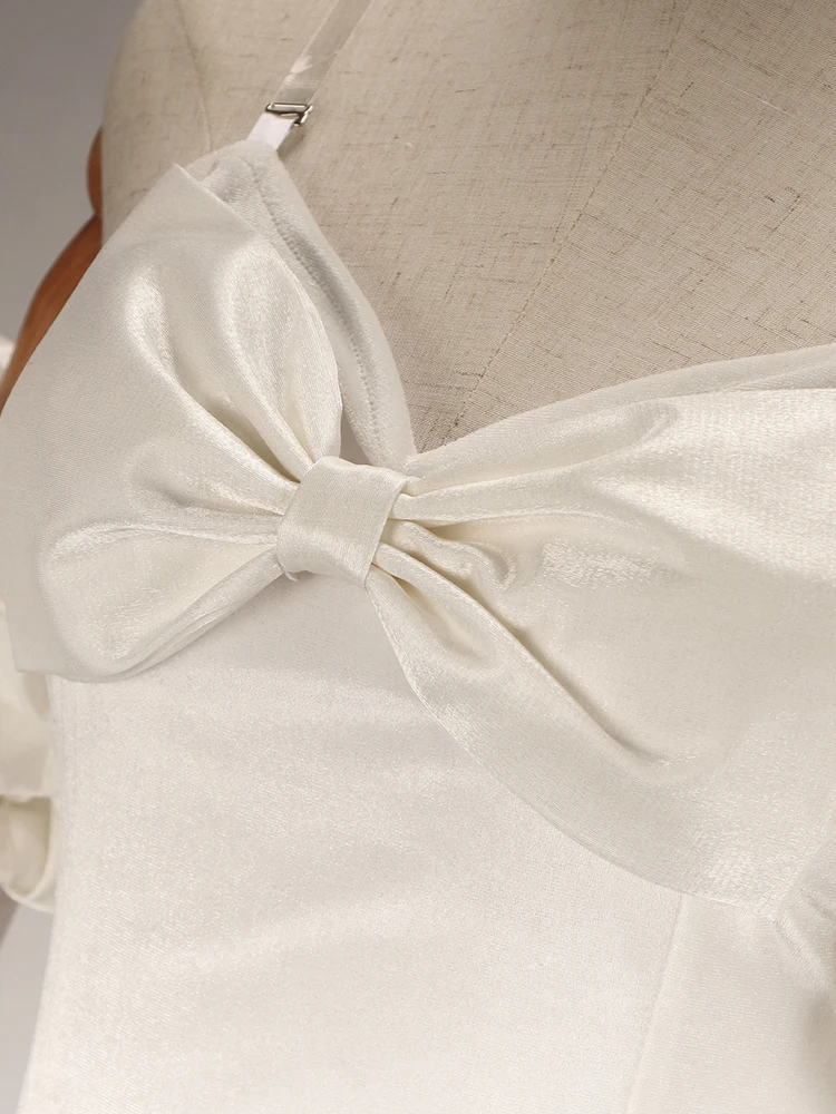 Sua Cosplay Kostuum Anime Alien Stage Witte Jurk Oorbellen Korte Zwarte Pruik Halloween Party Rollenspel