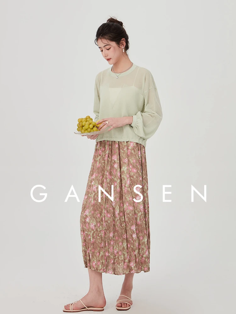 

Новый летний женский тонкий вязаный пуловер Gansen в японском стиле с длинным рукавом, свободного кроя, с круглым вырезом