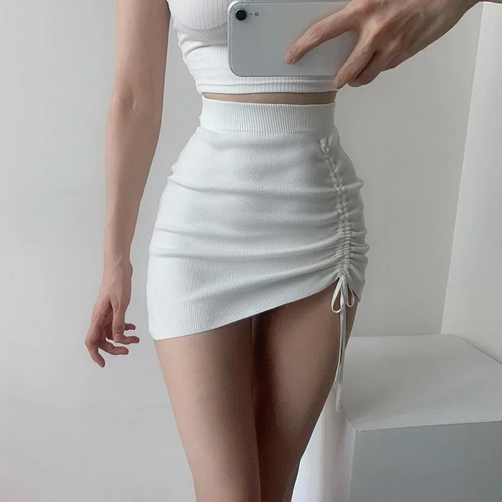 Sexy Hot Girl String Ruched Knit Skirt High Waist Elastic Women Fashionable Summer Underskirt Intimates Comfortable