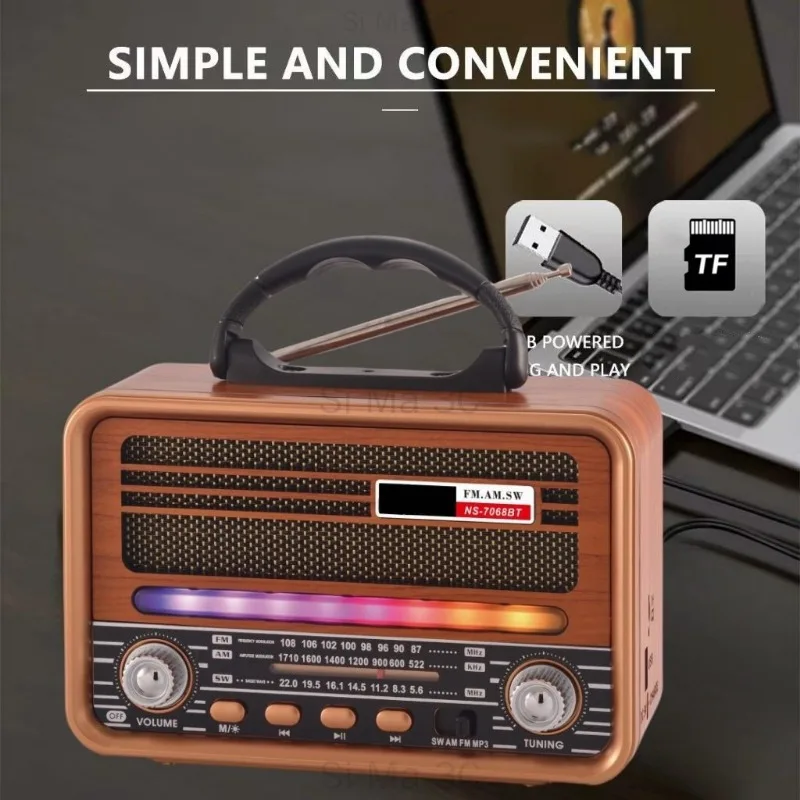 Mini Vintage Radio Bezprzewodowe Przenośne Wzmocnienie Basów Wbudowane Głośniki Hd Odtwarzacz Mp3 Radio Fm Dysk U Karta TF Głośnik Bluetooth