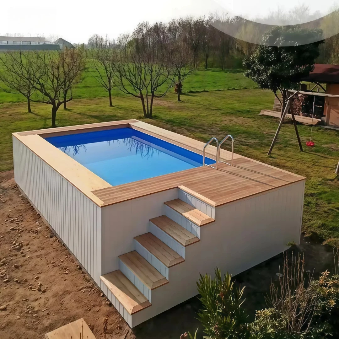 Factory Modular Container Swimming Pool Outdoor Above Ground Pool with Wooden Deck for Villa Hotel Resort Garden Backyard