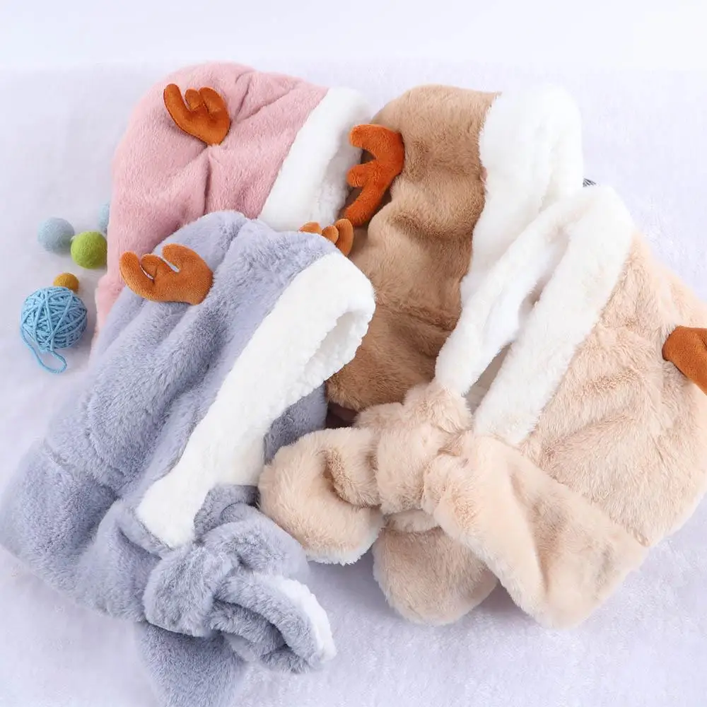 

Comfortable Cute Solid Color Fashion Design Kids Cashmere Christmas Plush Hat With Scarf Children Plush Hat Korean Cap