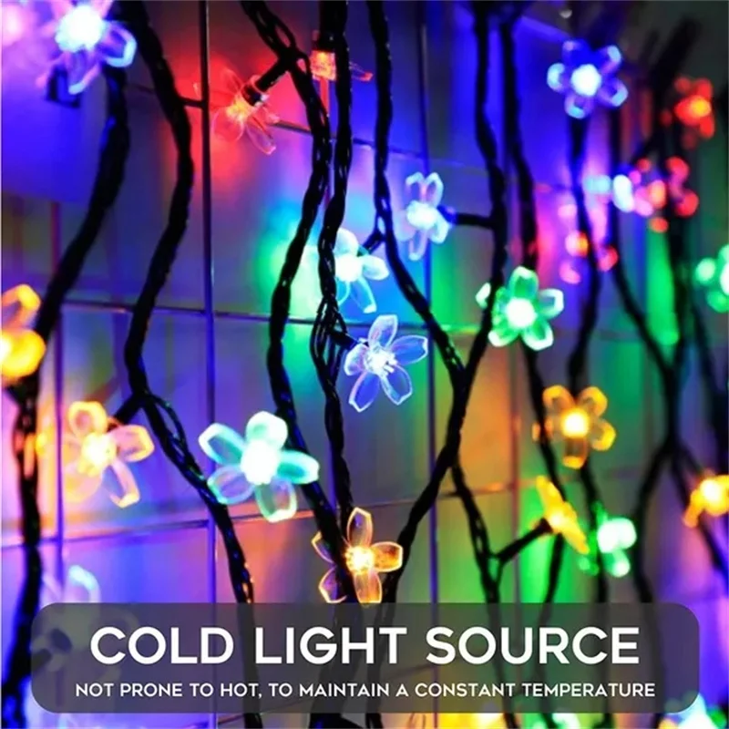 200/100/50/30/20LED luces de hadas solares para patio al aire libre flores de cerezo luces de cadena alimentadas por energía Solar lámpara de iluminación decorativa de Navidad