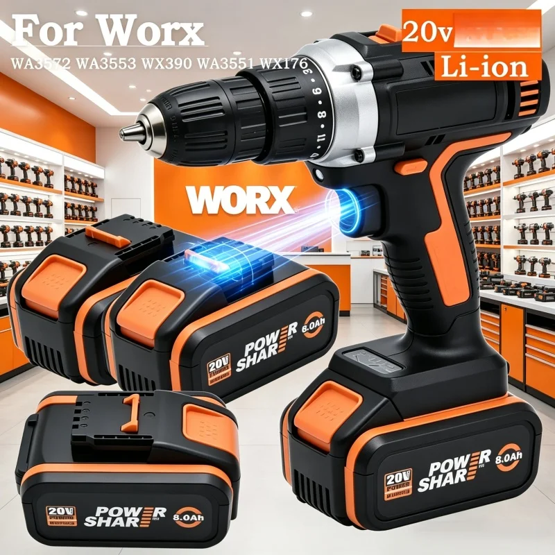 WORX 20V 6Ah Lithium-ion Battery, High-power LED Indicator,Multiple Safety Protection, Compatible with WORX 20VPower Tool Series
