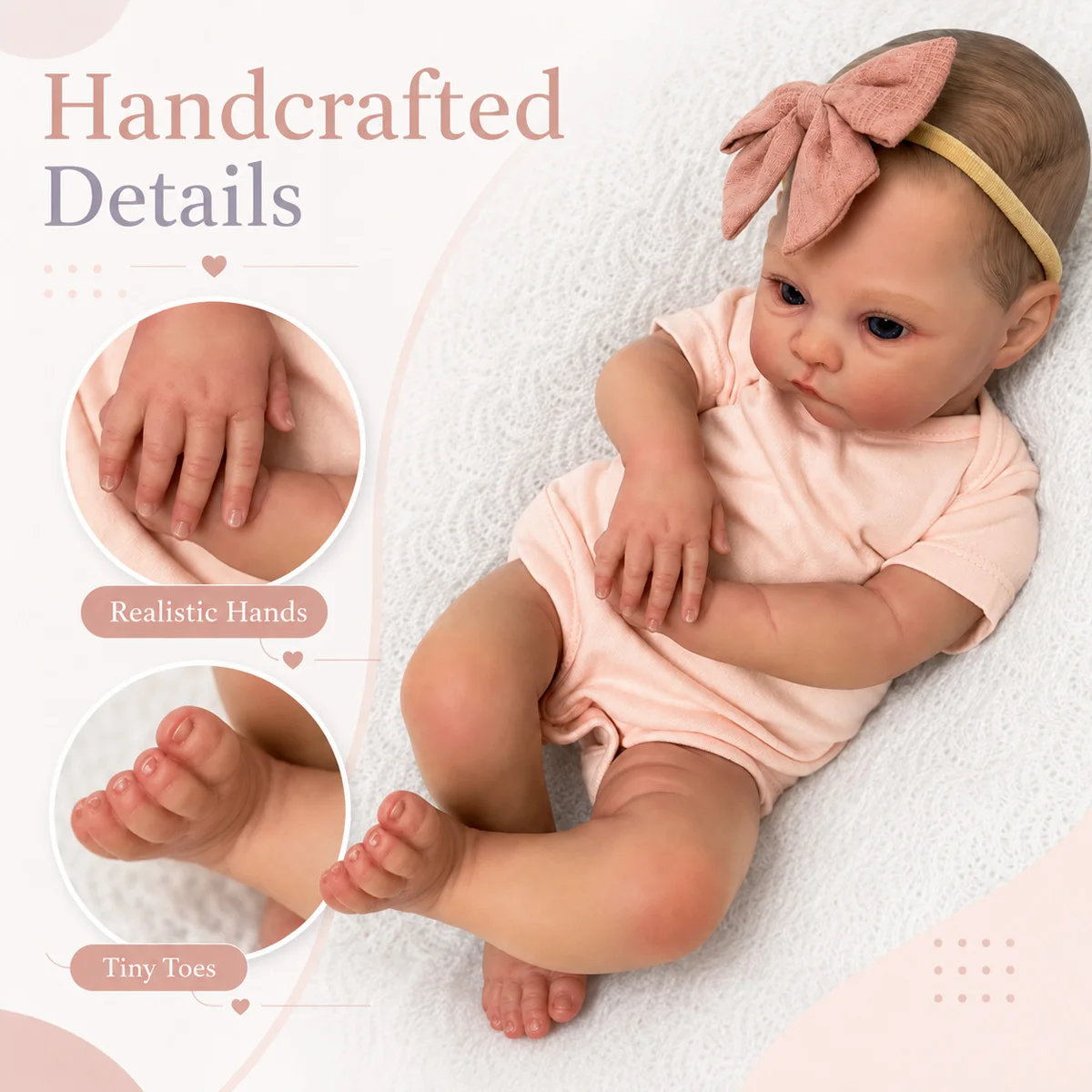 JOYORA 50CM Reborn Baby Doll Art Collectible Exquisite Hand Painted Facial Details Lifelike Newborn Doll Birthday Holiday Gift