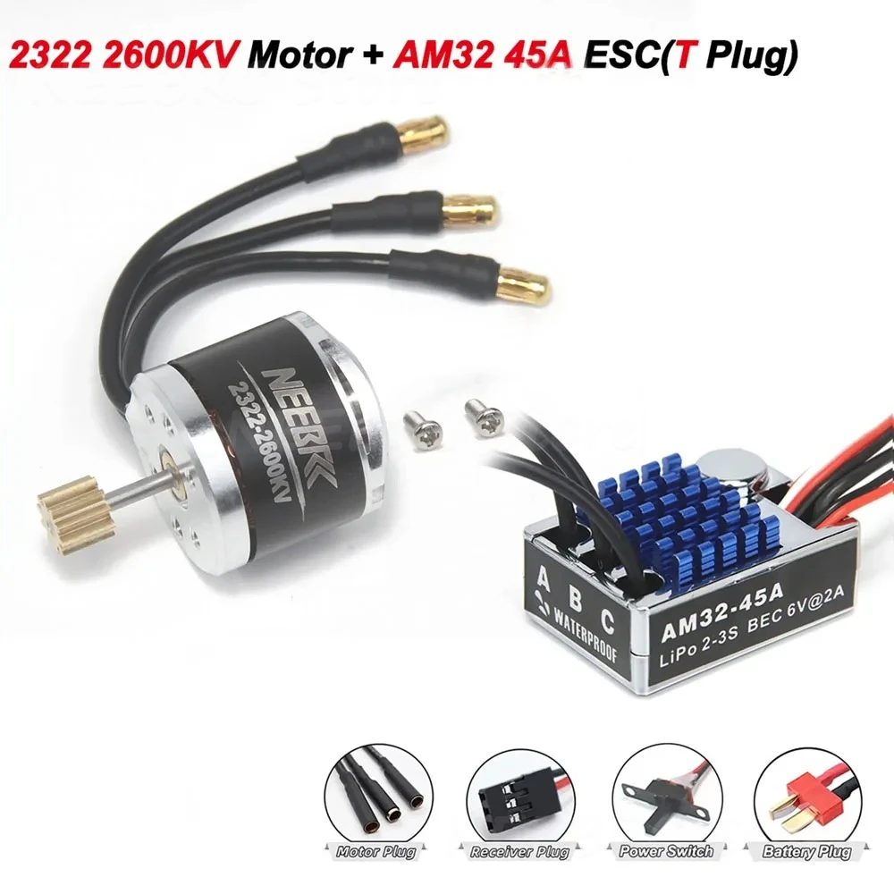 1/12 RC MN Auto MN82 MN99 MN168 MN78 Upgrade Kit 2322 2600KV 3500KV Borstelloze Motor AM32 45A ESC SM3.0/T Plug Model DIY Onderdelen