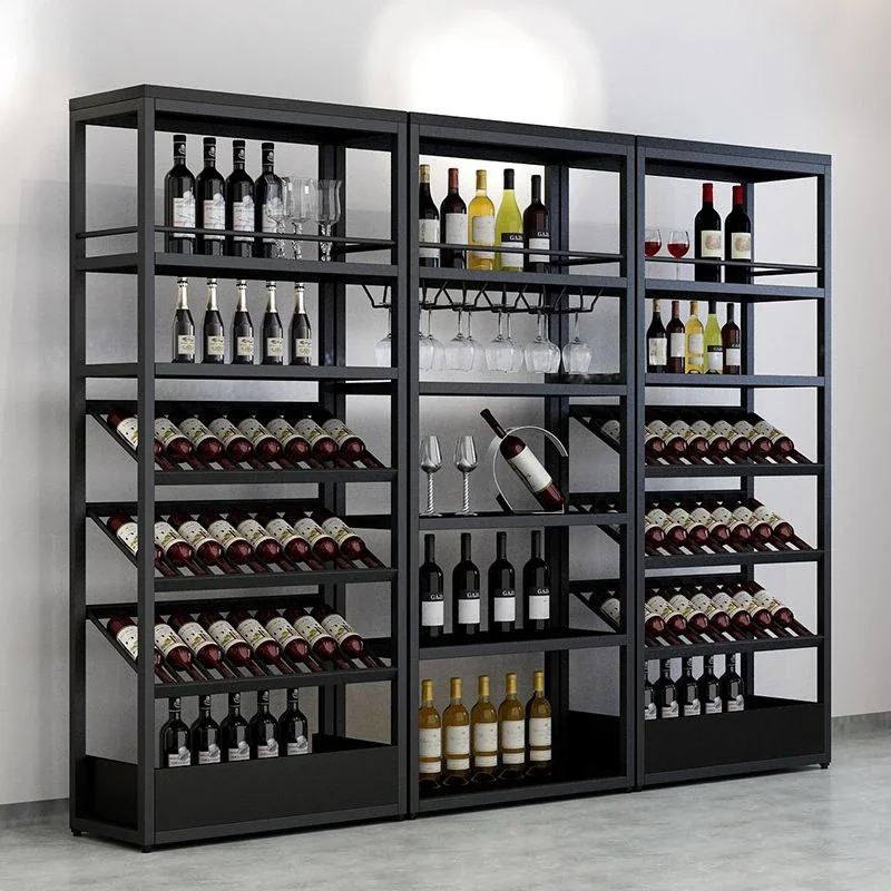 Storage Cabinet Furniture Display Bottle Wine Bar Drinks Shelf Wall Mounted Botellero Vino Mini Club Industrial Buffet Metal