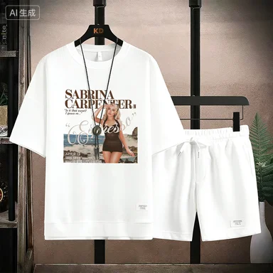 

Мужской летний спортивный комплект 2026: футболка с круглым вырезом и шорты из вафельной ткани, свободный крой, высокое качество