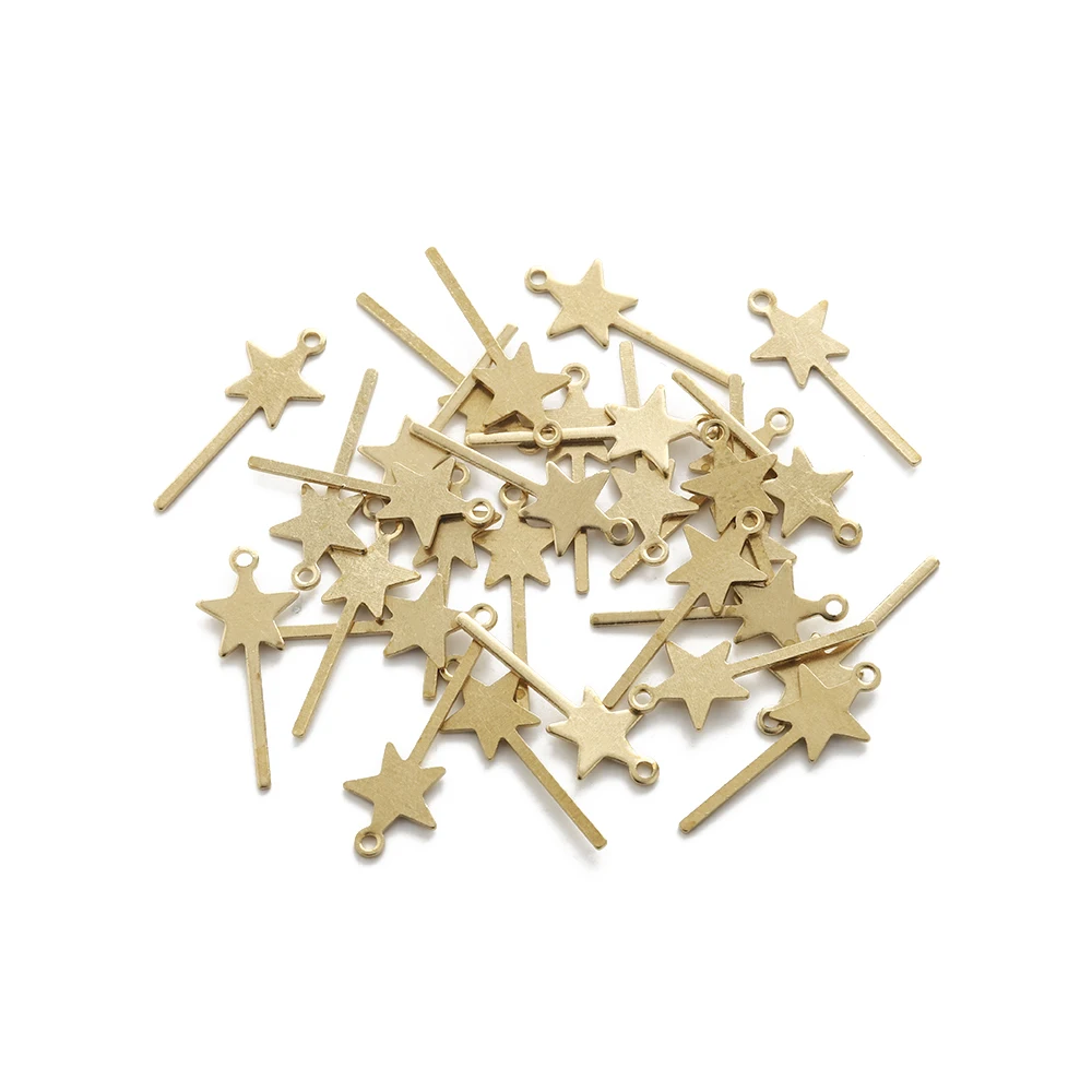 30Pcs Raw Brass Star Bar Charms Pentagram Pendant for Diy Witch Earring Necklace Bracelet Choker Jewelry Making Findings