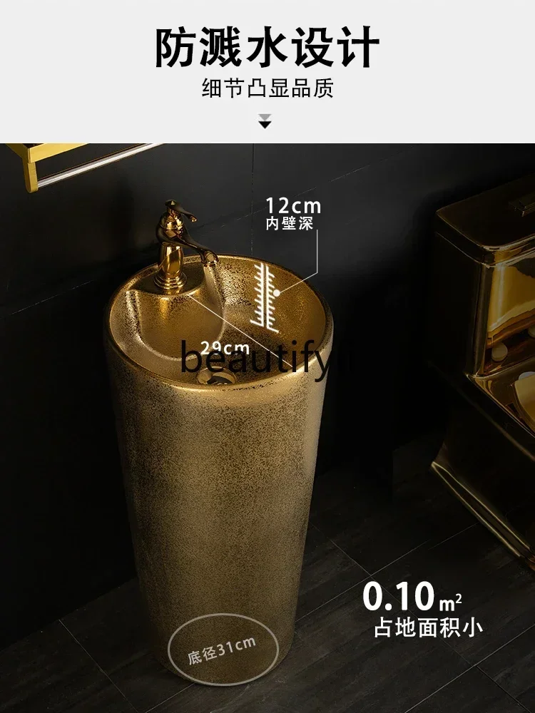 FG10New حوض عمود ذهبي، حوض غسيل مطلي بالذهب، عمود دائري متكامل، حمام الفندق، غسيل من نوع العمود #2