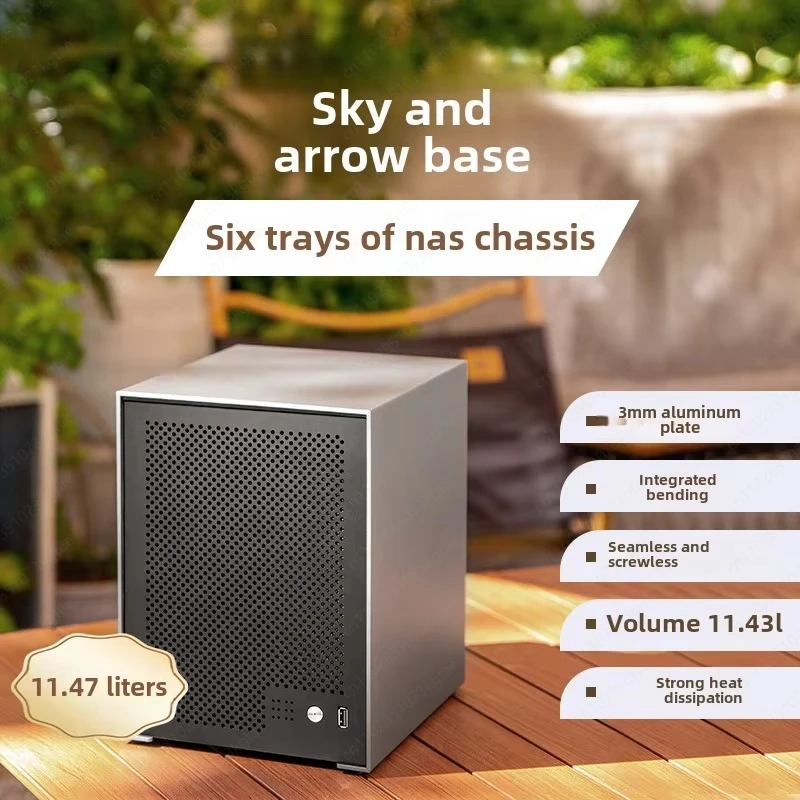 6-Bay NAS Chassis – Aluminum Shell in Gray/Silver for High-Capacity Storage Builds